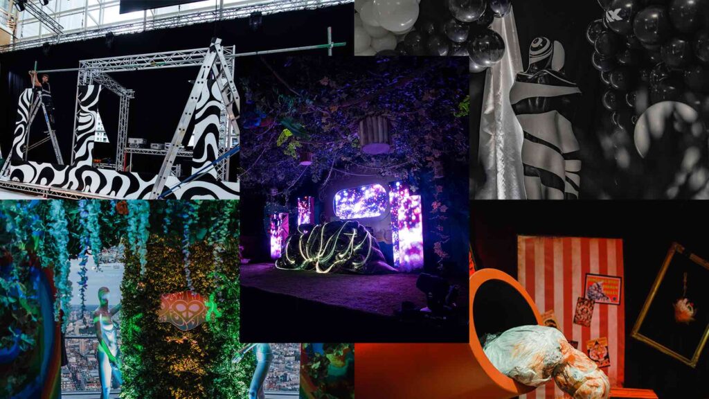 Event set design collage from events designed and produced by Julia Charles Event Management.