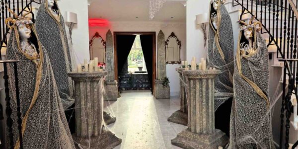 Hallway of cult horror themed mansion event.