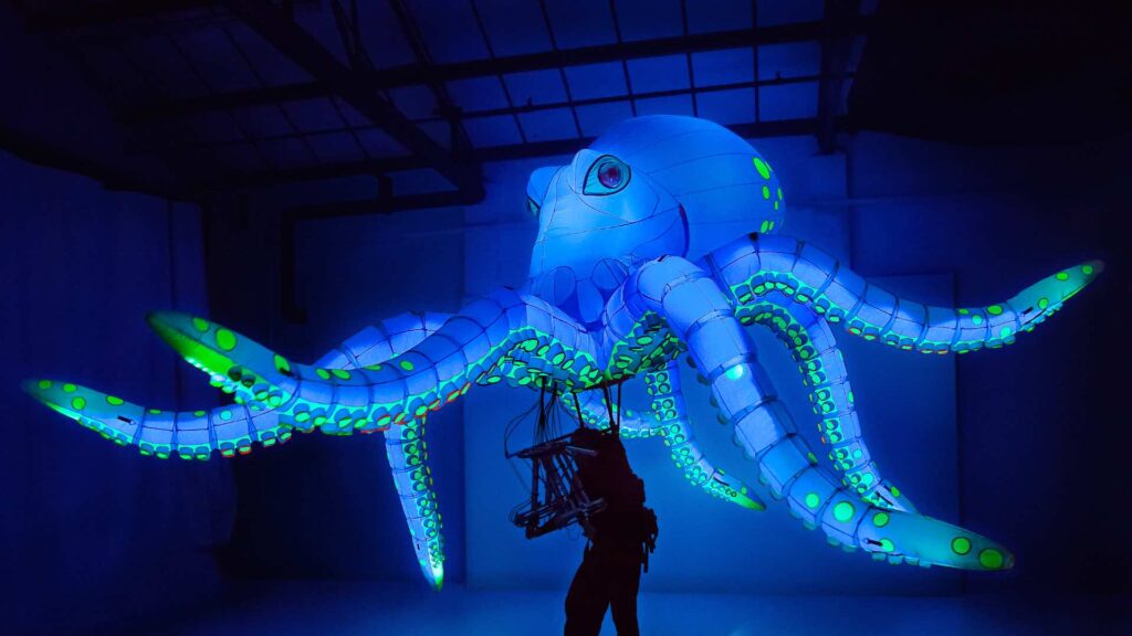 Meet our LED walkabout octopus perfect for night time street theatre shows and festivals.