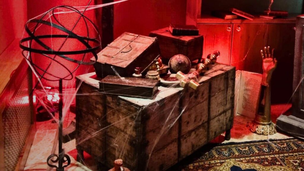 Details of props curated for a cult horror theme.