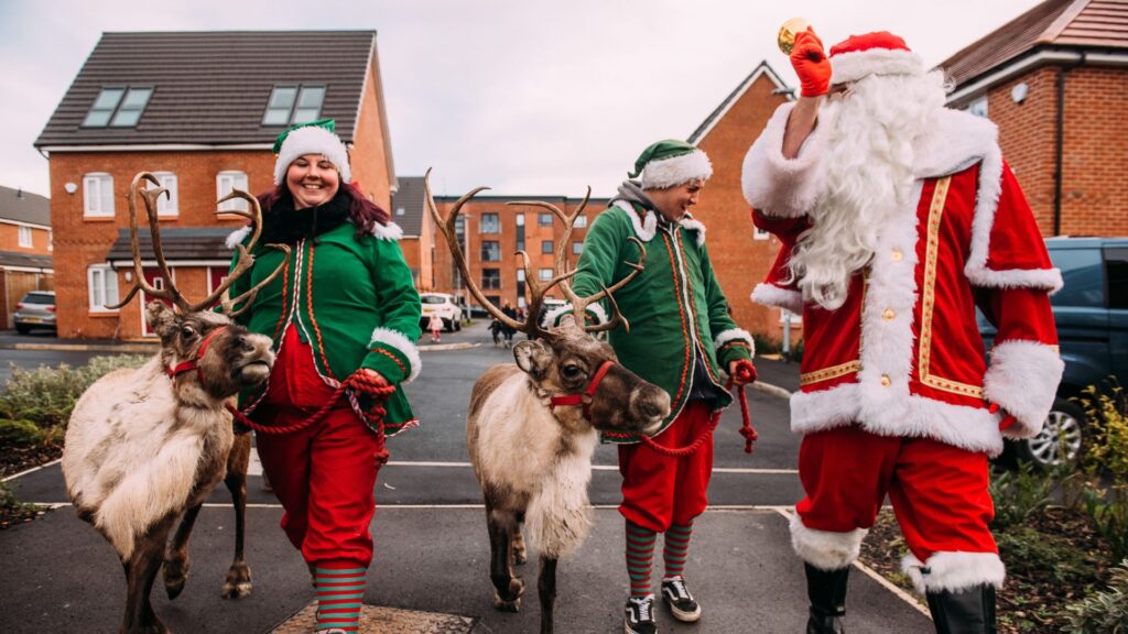 Real reindeer and elf handles at a Simple Life event.