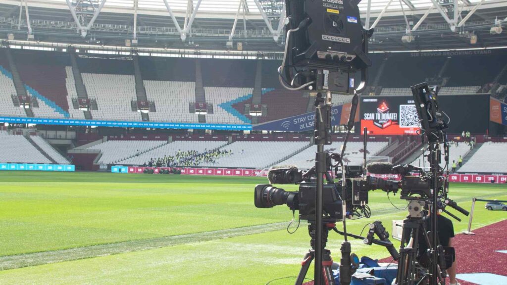 Live stream camera equipment pitch side at the 2023 Sidemen Charity Match.