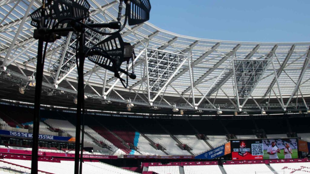 London stadium seating areas empty before fan arrival.