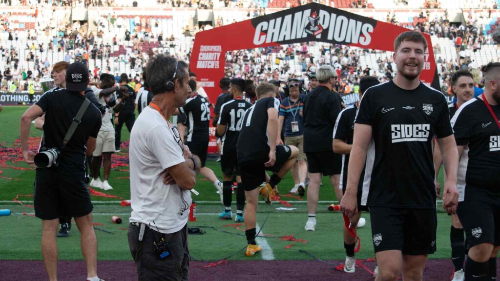Mr Beast and the rest of Sidemen FC leaving the pitch post-match.