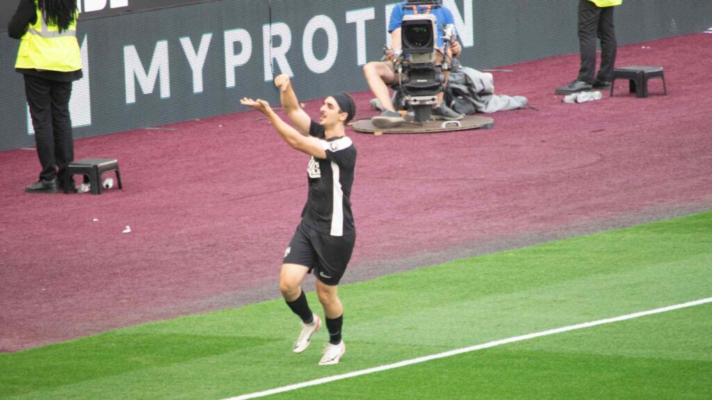 Tareq celebrating his goal, taking the score to 8-5 - the final goal of the match.