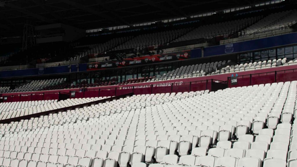 London Stadium empty seating prior to fan arrival at the Sidemen 2023 Charity Match.