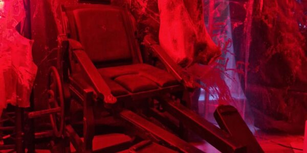 The slaughter house features such horrifying details as this torture chair!