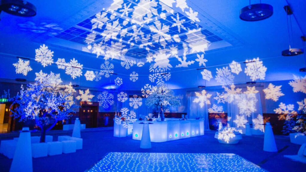 Snowflake projections for a Winter Wonderland Theme.