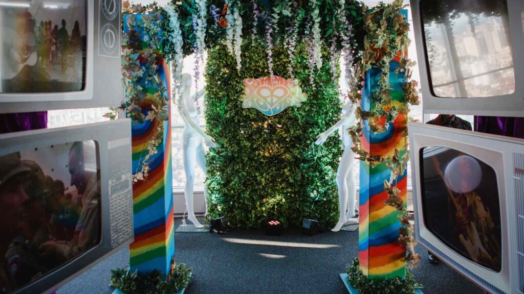 1960s themed event entrance at the BT Tower.