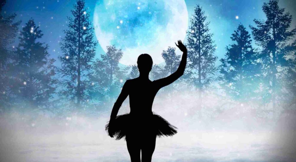 Silhouette Ballerina performing a shadow Winter Wonderland Show.