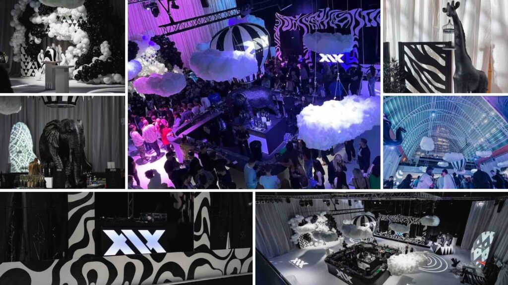 Dream circus themed events for brand activations using black and white canvas.