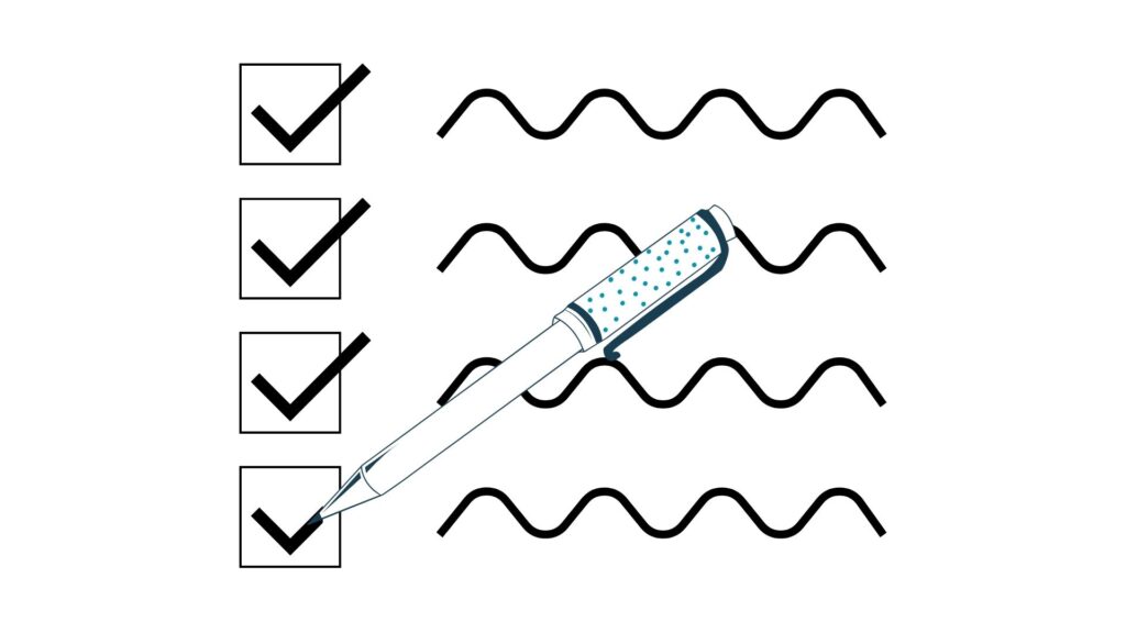 Ticking box on checklist.