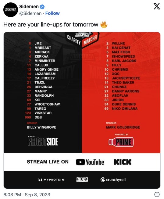 Sidemen lineup