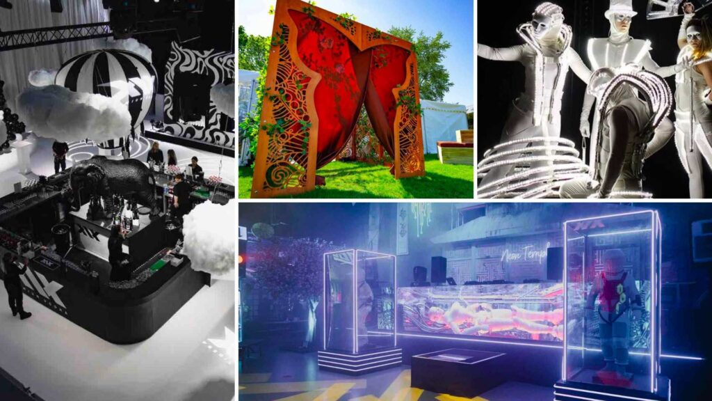 Themes which can be used for branded event to elevate their image such as enchanted garden and Neon Tokyo.