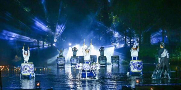 Masked-Traditional-Chinese-Drummers-On-Water