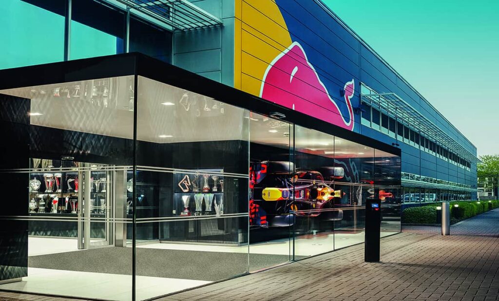 Red Bull Racing Event space ideal for gala dinners and sports themed events.