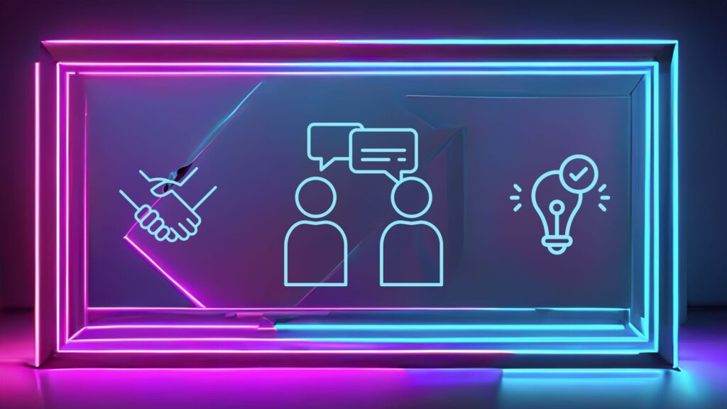 Trust and communication and puzzle solving in a neon style box for team building escape rooms.