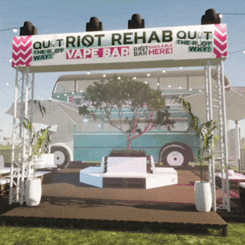 A guided walkthrough of the riot rehab bus festival activation we created for a roadshow.