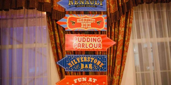 Create bespoke signage for your circus themed party like Renault.
