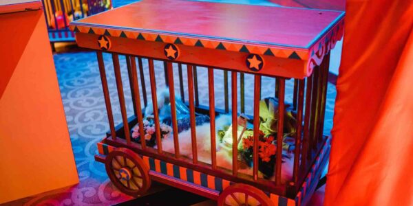 We consider all the fine details such as this travelling circus prop used for a circus event theme.