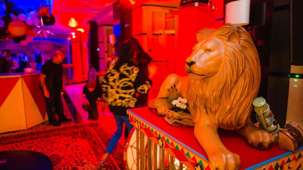 Lion prop at a circus themed party.