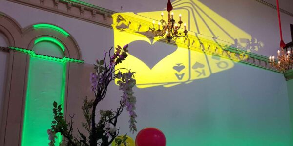 Yellow deck of carbs gobo projection.