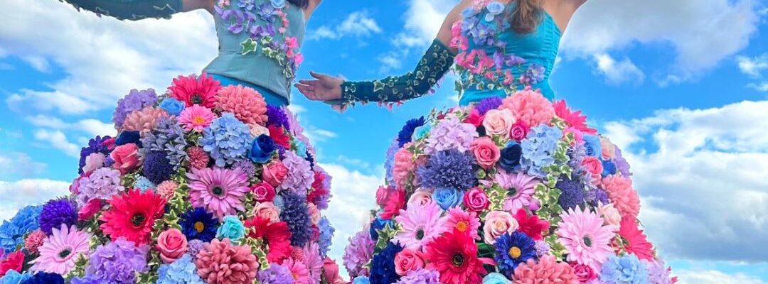 Floral-Stilt-Walkers-At-Corporate-Summer-Party Floral-Stilt-Walkers-At-Corporate-Summer-Party