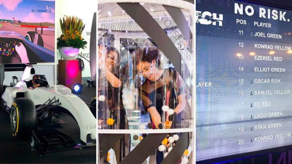 Add interactivity to your exhibition stand with competitive games such as the active wind tunnel game where participants have to catch the flying balls! Or our realistic Formula One Simulator for sports activations