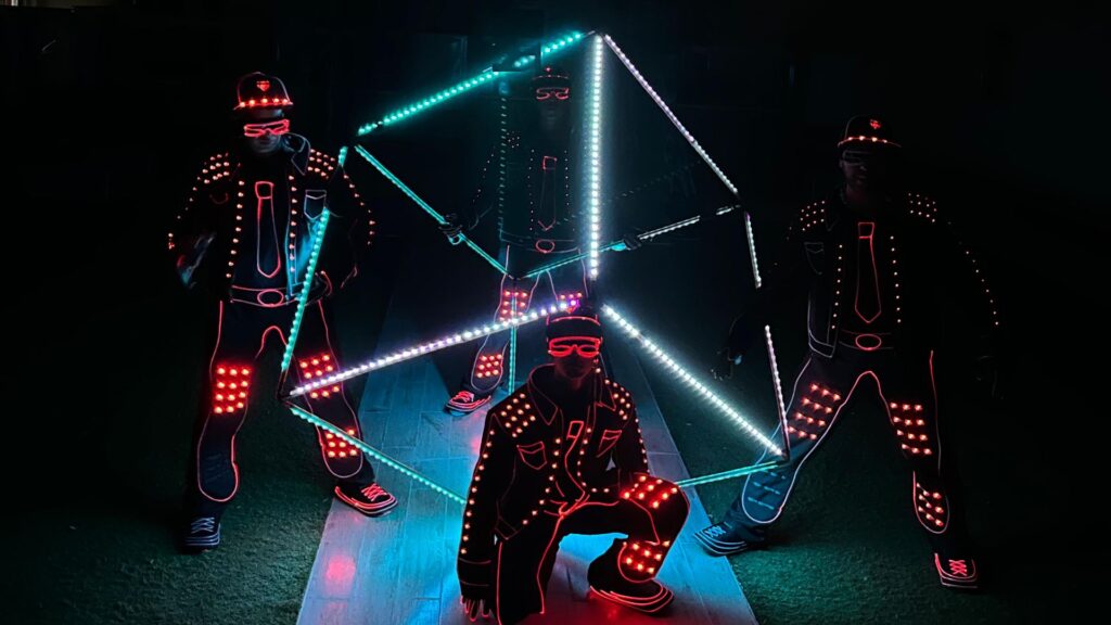 Dubai LED cube Dance show member crouched inside light up cube