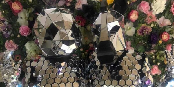 Mirror-Panda-And-Zebra-Hire-At-Flower-Wall