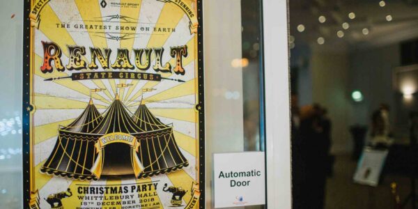 Bespoke Renault circus tent themed signage.
