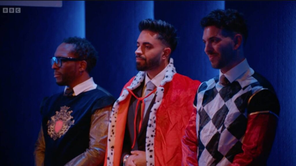 Team Nexus members on stage during BBC The apprentice virtual escape room pitch.