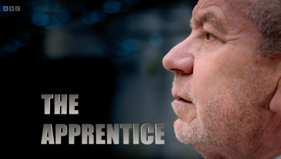 Shot of Lord Alan Sugars facial profile with The Apprentice television titles.