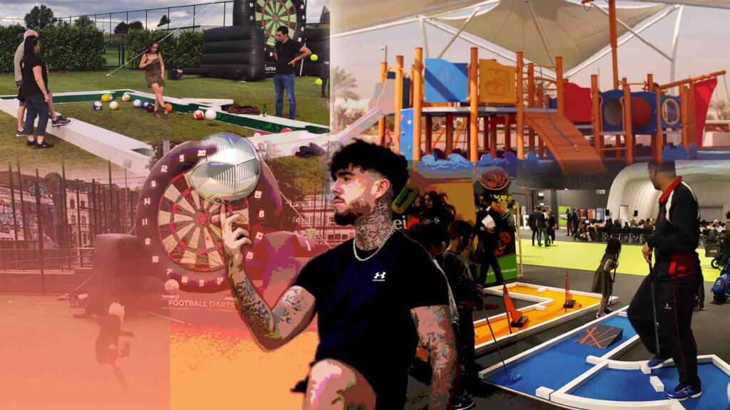 Family Friendly Fan Zone entertainment including football freestyler, play areas and activations.