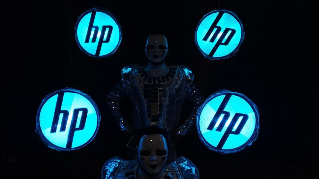 Bespoke LED drummers projecting HP logo.