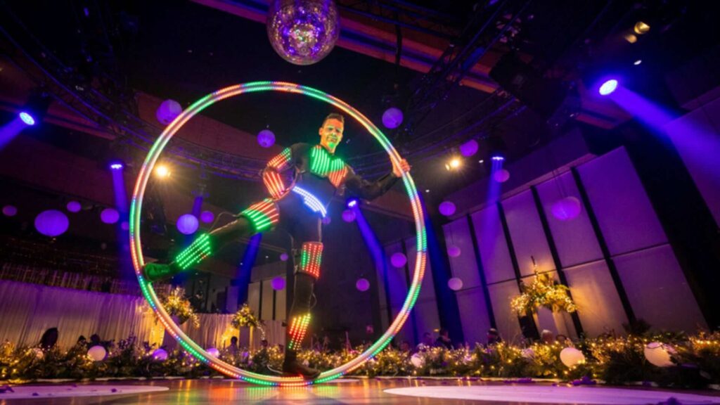LED CYR wheel display performing at gala dinner.