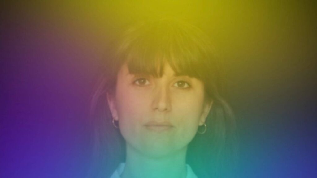 Green, Pink and Yellow aura portrait of a lady.