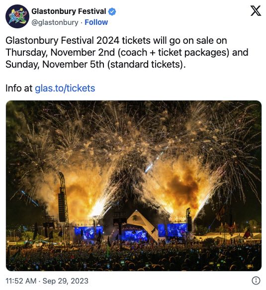 Glastonbury festival tweet.