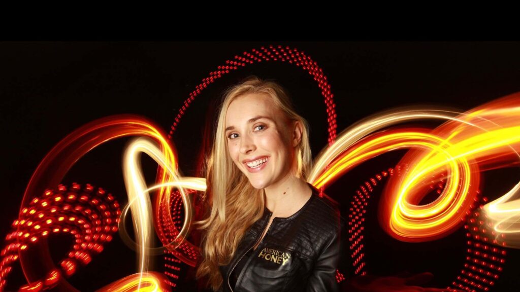 Light painting portrait of person at a corporate event.
