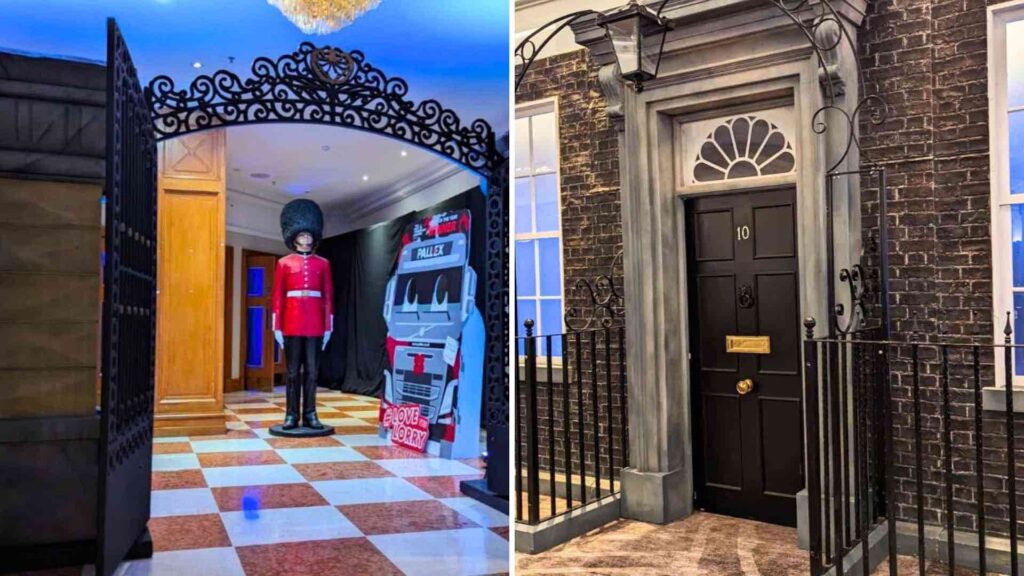 British themed set designs including queens guard and number 10 used for an international themed event.