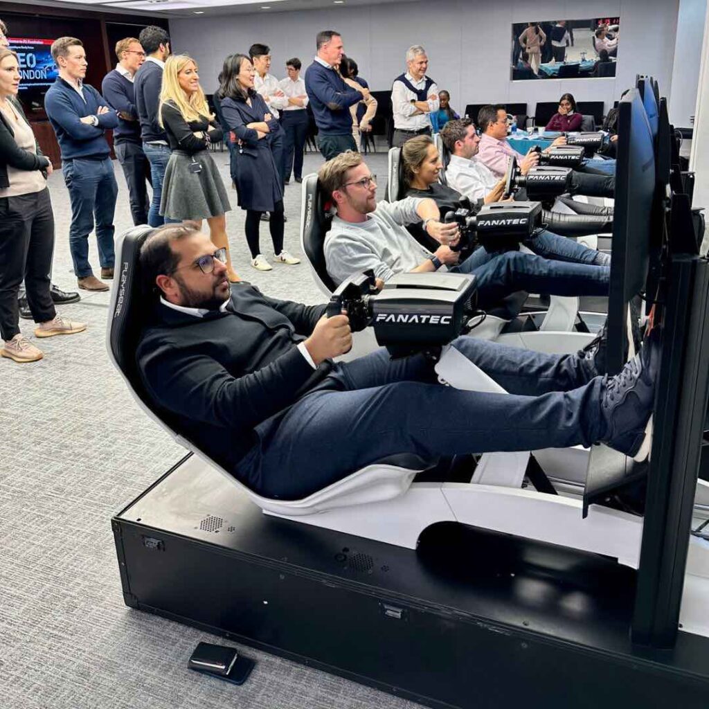 Racing car simulator for sports events.