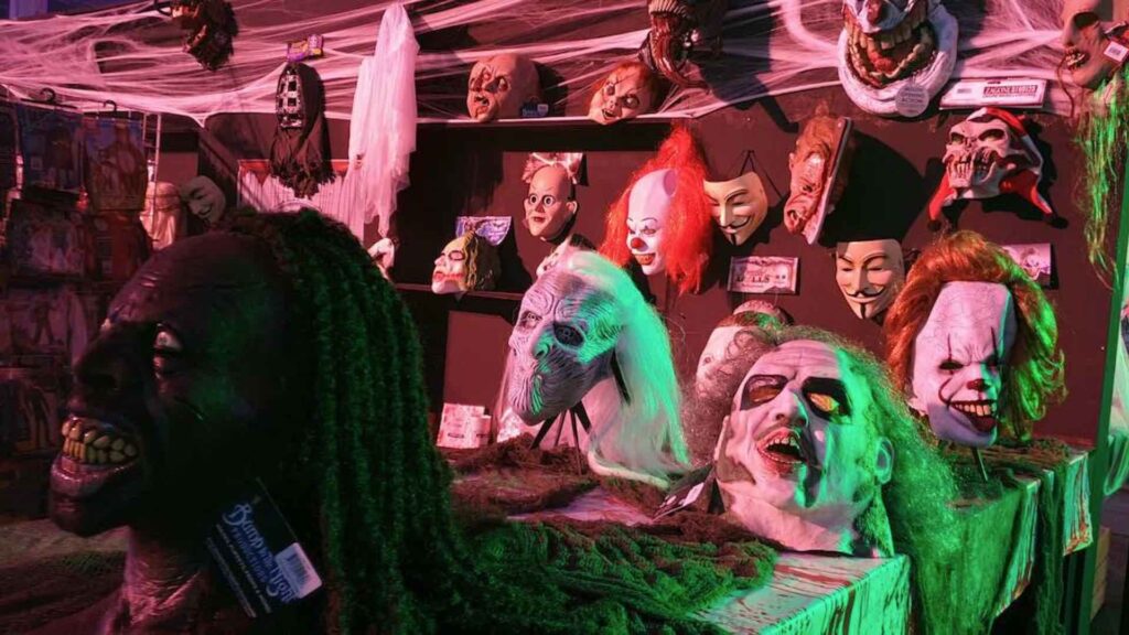 Terrifying severed head masks on poles designed for a Horror festival in Riyadh Saudi Arabia.
