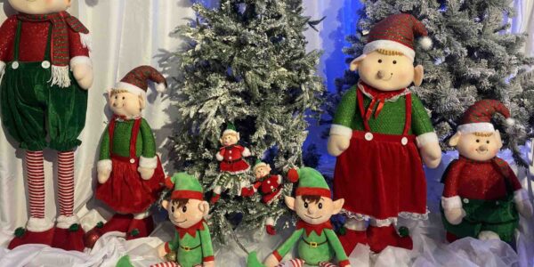 Cheeky elf gnome family part of a bespoke grotto set up by our team for a corporate Christmas party.