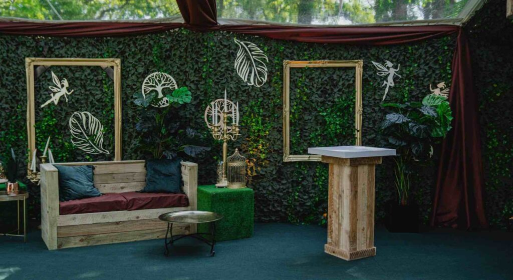 Bespoke enchanted garden pallet furniture for events.