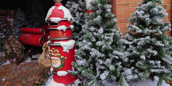 Victorian style letter box and trees as part of Victorian themed event styling.