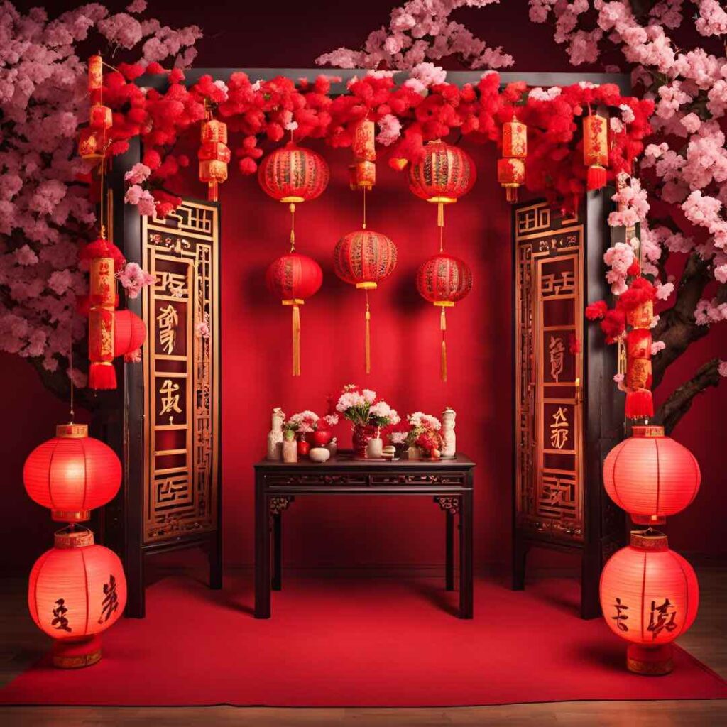 Blossom trees over gala dinner event, a unique chinese theme party event concept by canva ai.