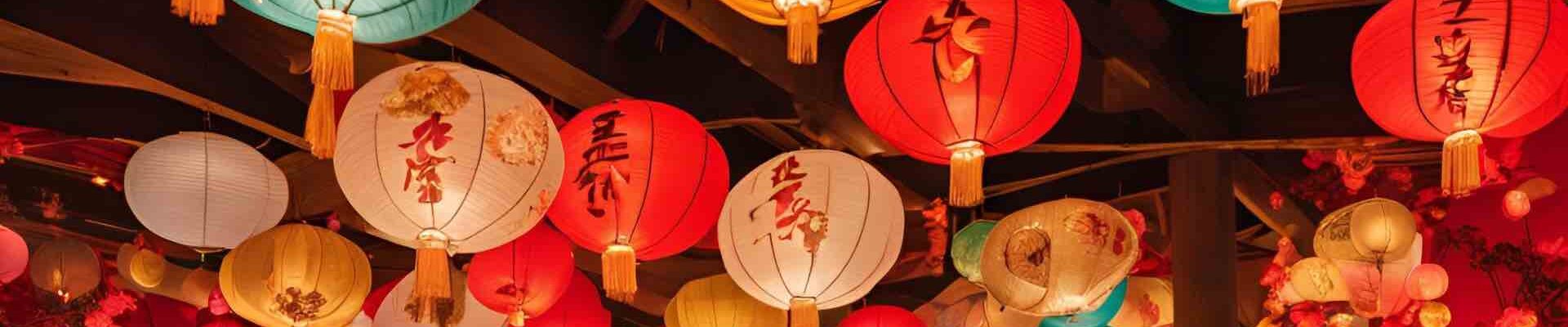 Lanterns hanging from ceiling for Chinese themed event.