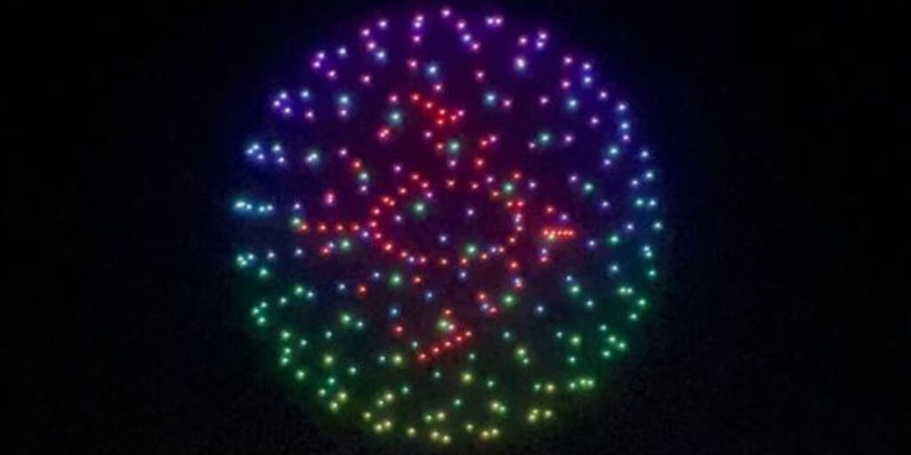 Drone Light Show rainbow firework in sky