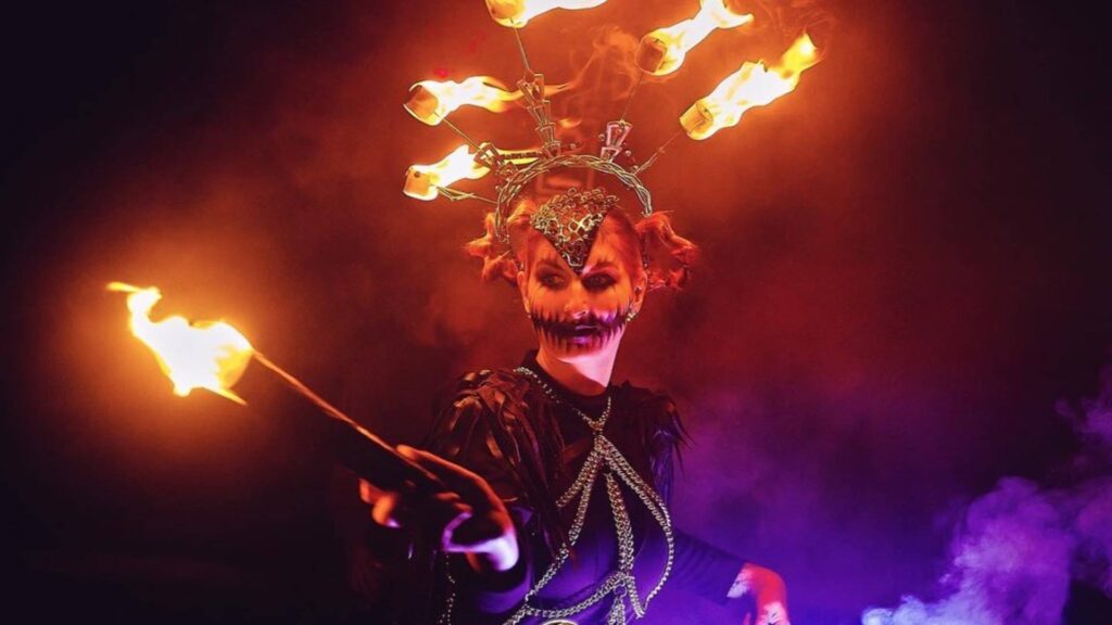 Entertainer performing with fire.