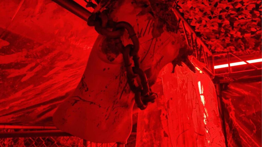 Hanging halloween decoration for slaughterhouse.